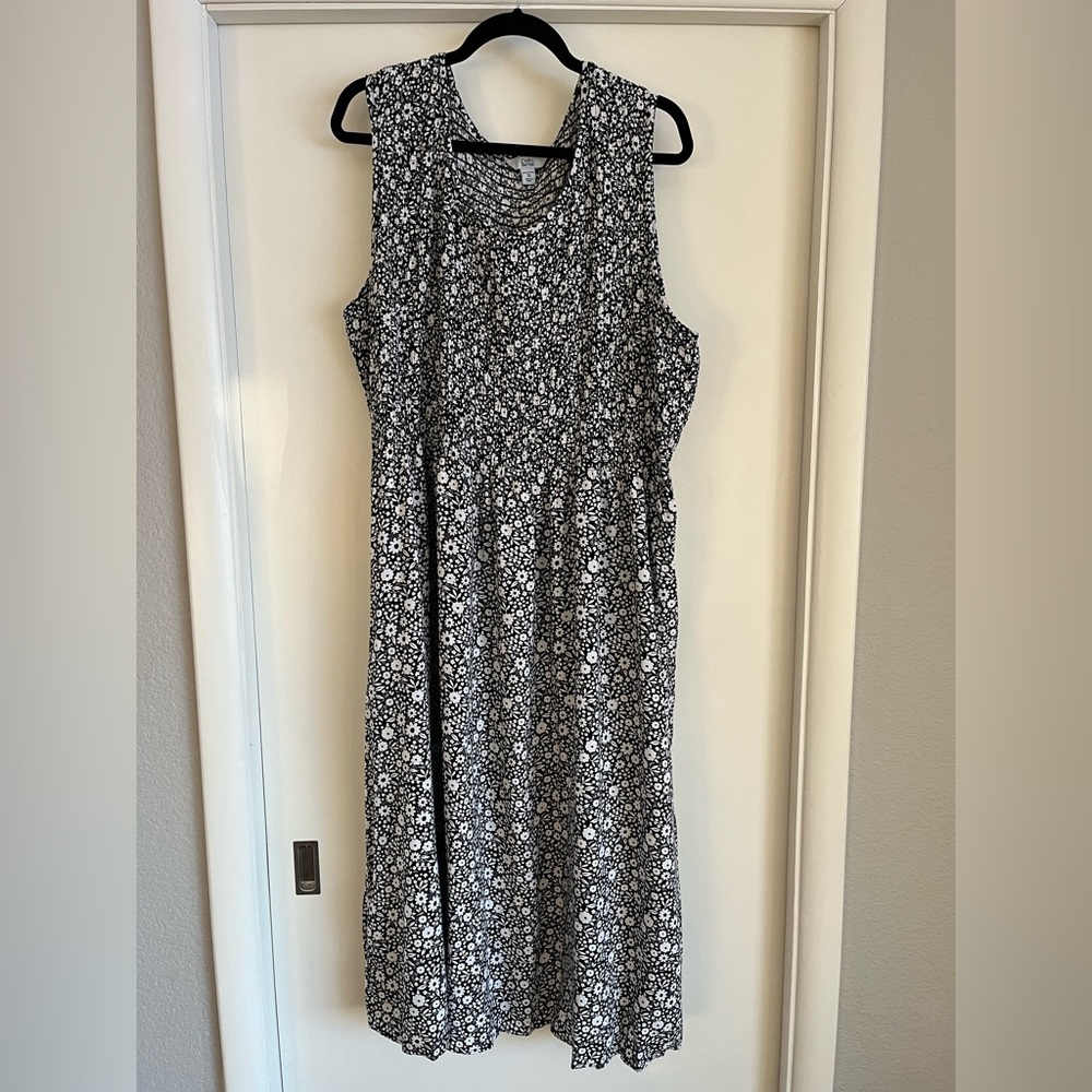 Croft & Barrow Black & White Floral Maxi Dress | Plus Size 3X | Pockets